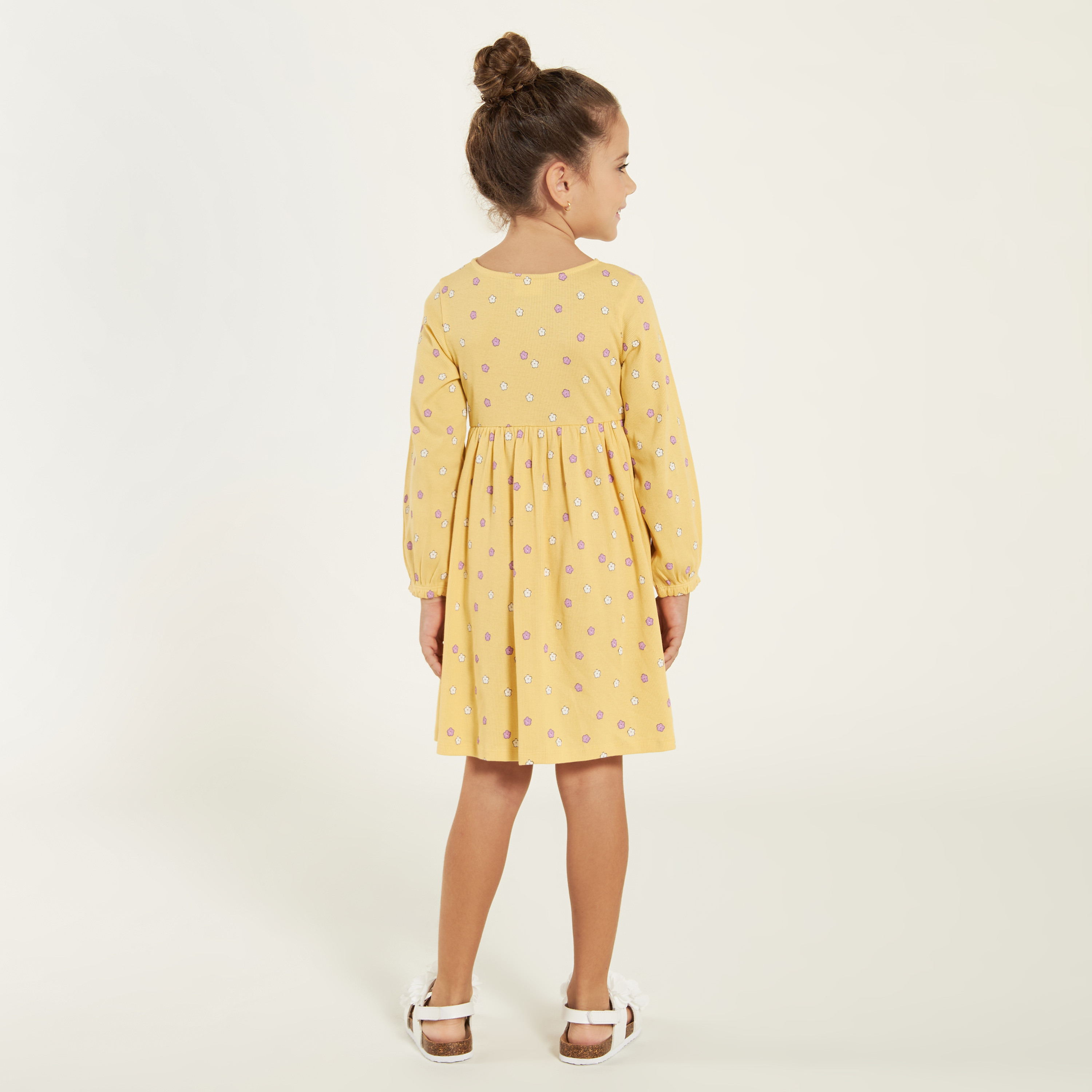 All-Over Floral Print Round Neck Dress with Long Sleeves and Pockets-girls-clothing-dressesandjumpsuits-image-4