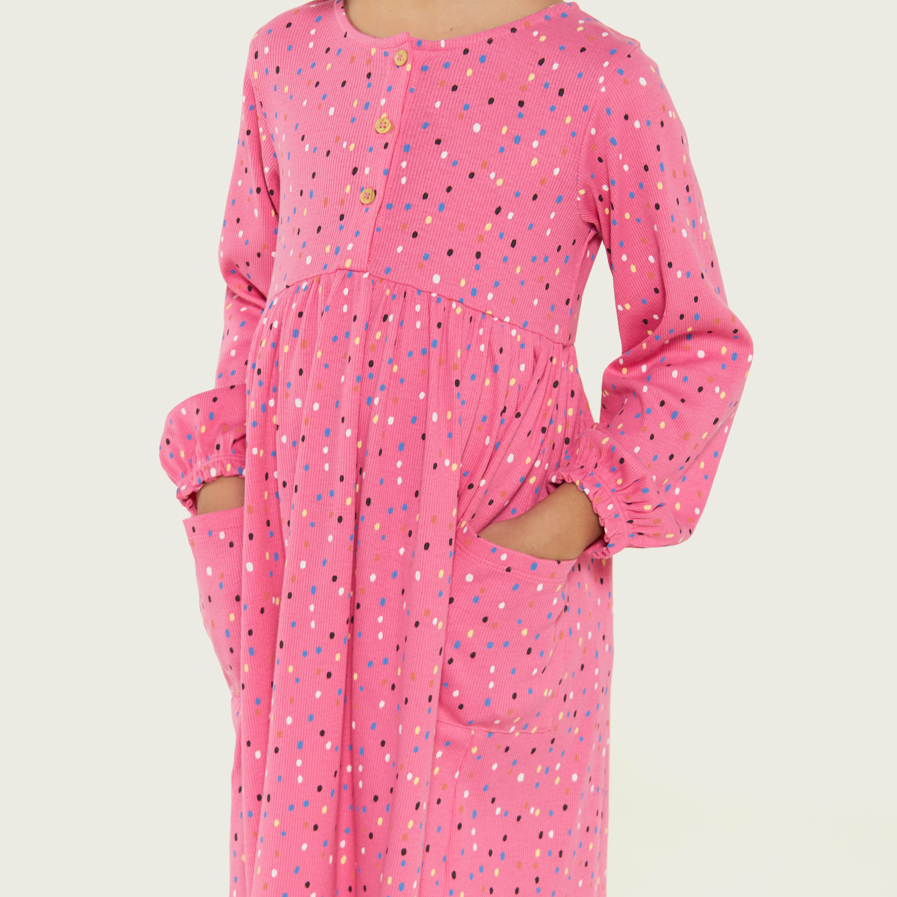 Juniors Printed Long Sleeve Dress with Pockets and Button Closure-girls-clothing-dressesandjumpsuits-image-3
