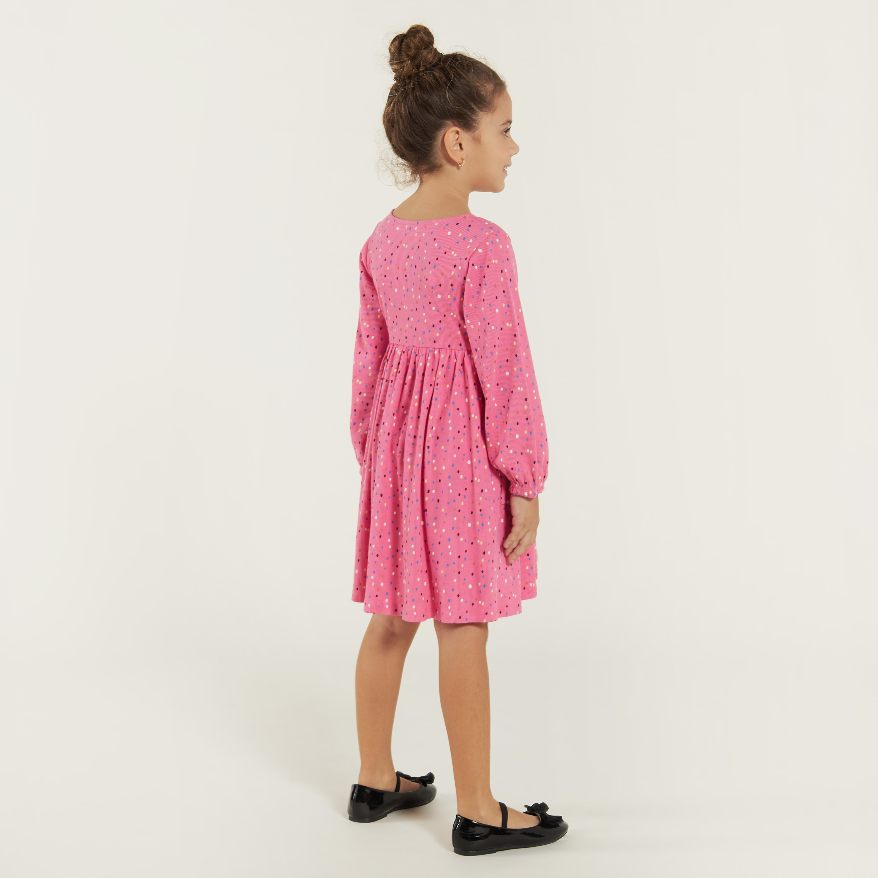 Juniors Printed Long Sleeve Dress with Pockets and Button Closure-girls-clothing-dressesandjumpsuits-image-4