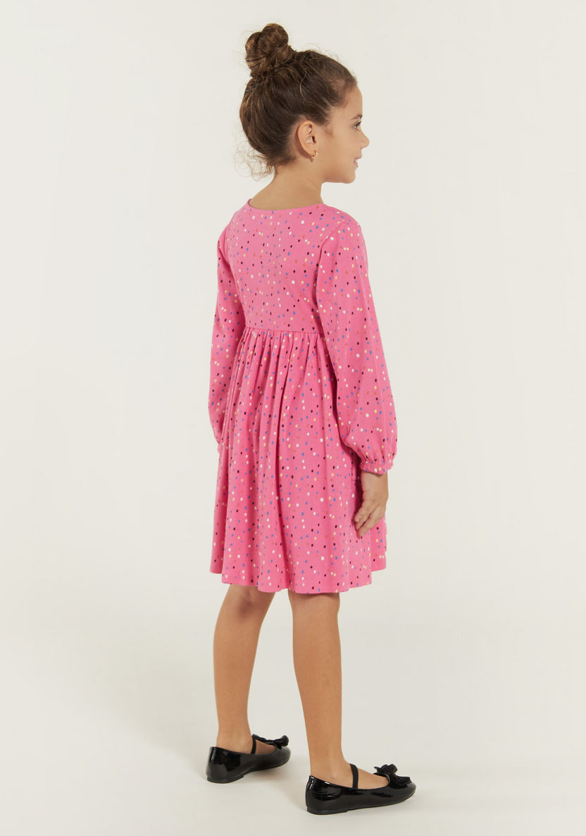 Juniors Printed Long Sleeve Dress with Pockets and Button Closure-Dresses%2C Gowns and Frocks-image-3
