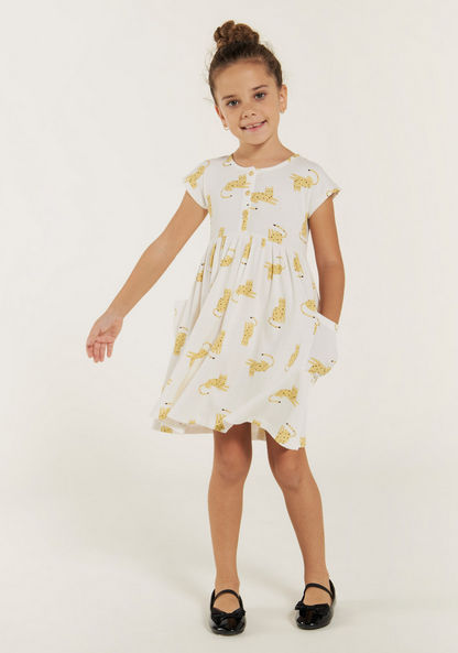Juniors Printed Round Neck Dress with Button Closure and Pockets-Dresses%2C Gowns and Frocks-image-0