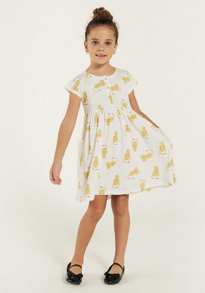 Juniors Printed Round Neck Dress with Button Closure and Pockets-Dresses%2C Gowns and Frocks-image-1