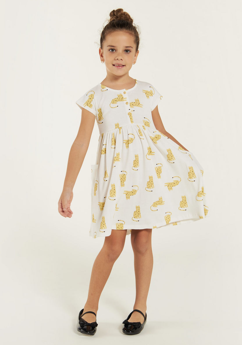 Juniors Printed Round Neck Dress with Button Closure and Pockets-Dresses, Gowns & Frocks-image-1
