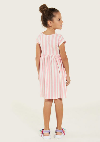 Juniors Striped Round Neck Dress with Button Closure and Pockets-Dresses%2C Gowns and Frocks-image-3