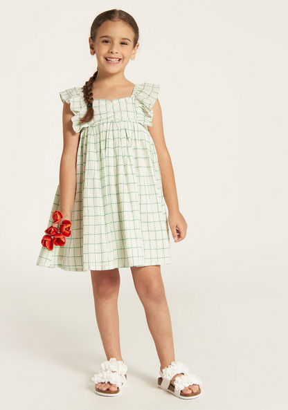 Juniors Checked Sleeveless Dress with Ruffle Detail-Dresses%2C Gowns and Frocks-image-0