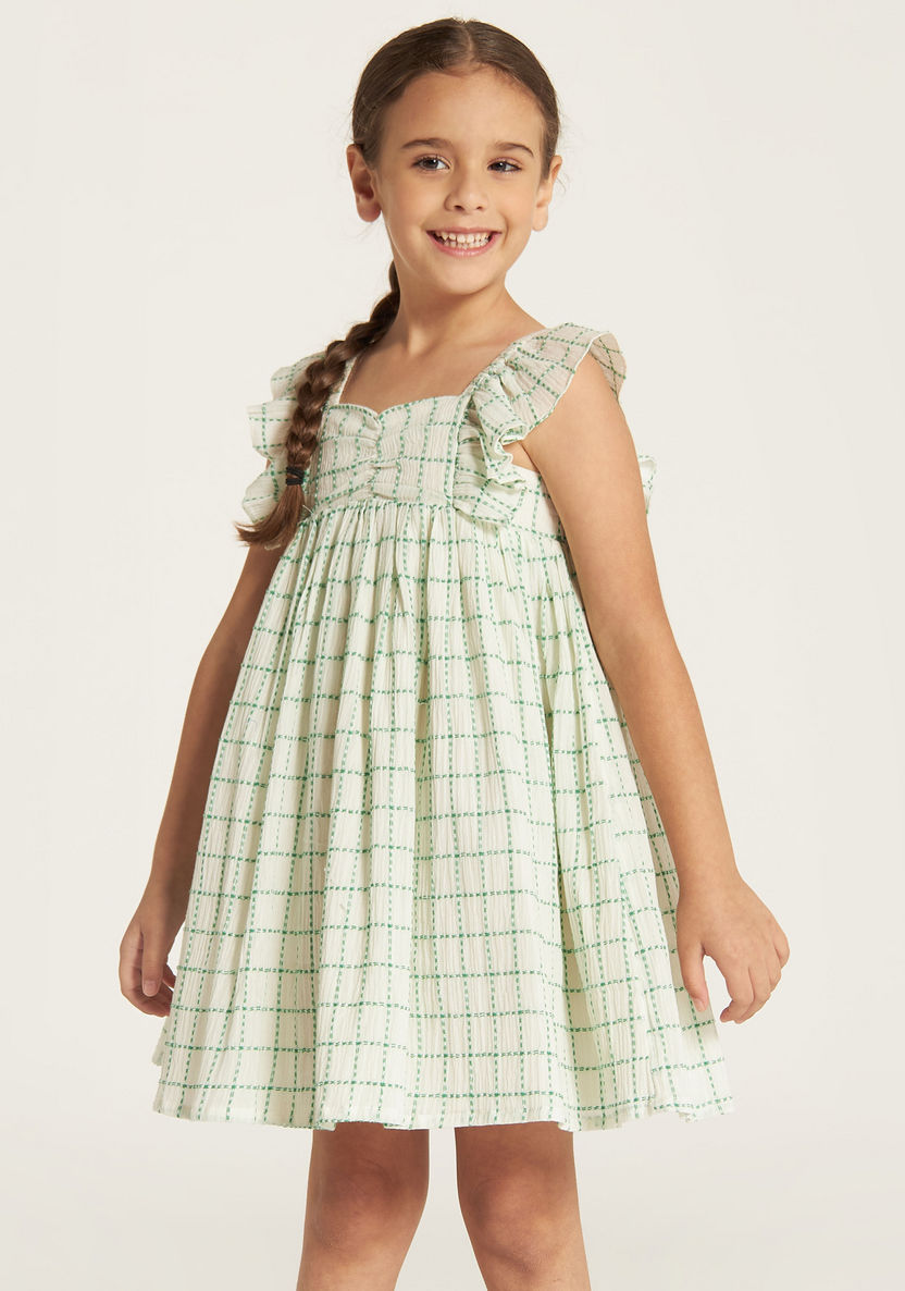 Juniors Checked Sleeveless Dress with Ruffle Detail-Dresses, Gowns & Frocks-image-1