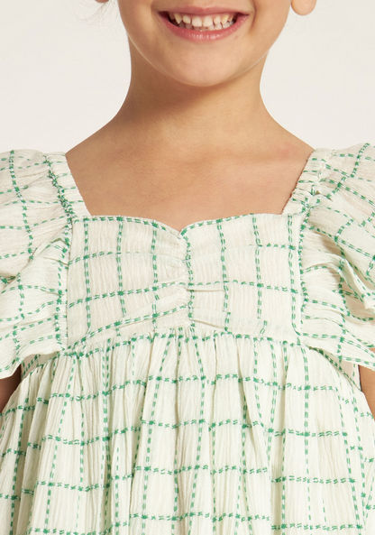 Juniors Checked Sleeveless Dress with Ruffle Detail-Dresses%2C Gowns and Frocks-image-2