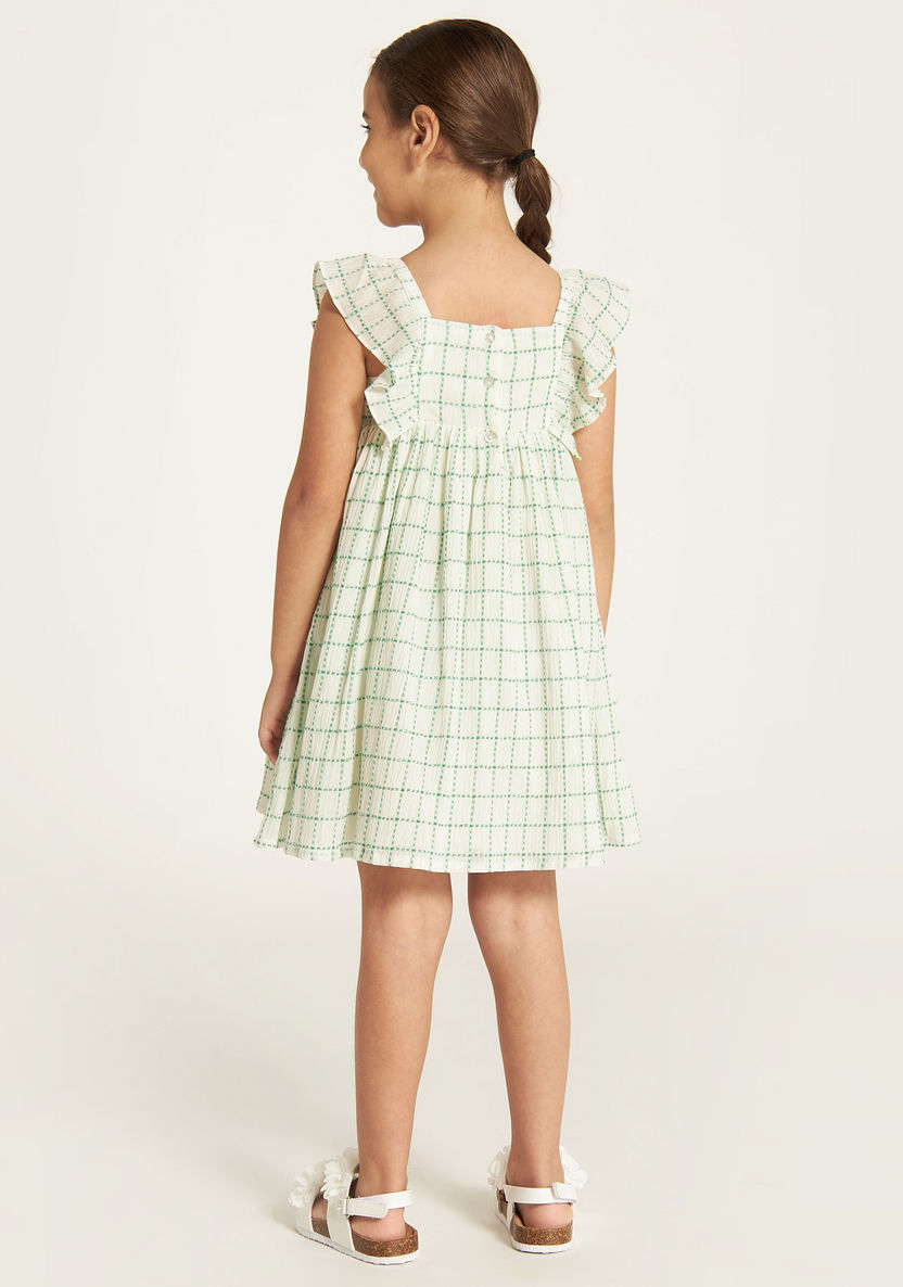 Juniors Checked Sleeveless Dress with Ruffle Detail-Dresses, Gowns & Frocks-image-3