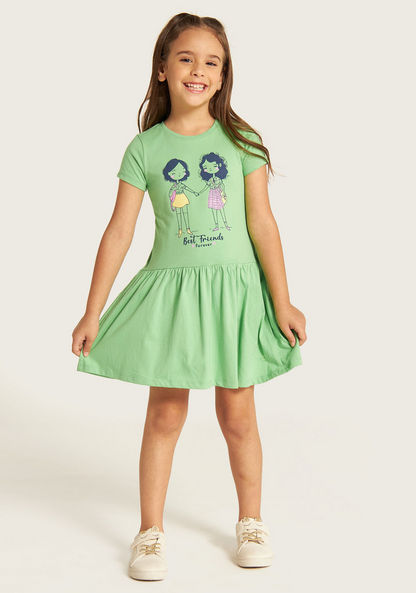 Juniors Graphic Print Dress with Round Neck-Dresses%2C Gowns and Frocks-image-0