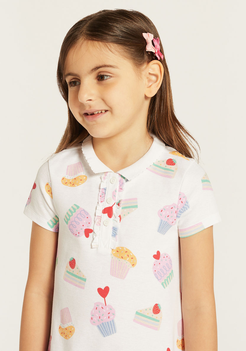 Juniors Cake Print Polo Dress with Short Sleeves-Dresses%2C Gowns and Frocks-image-2