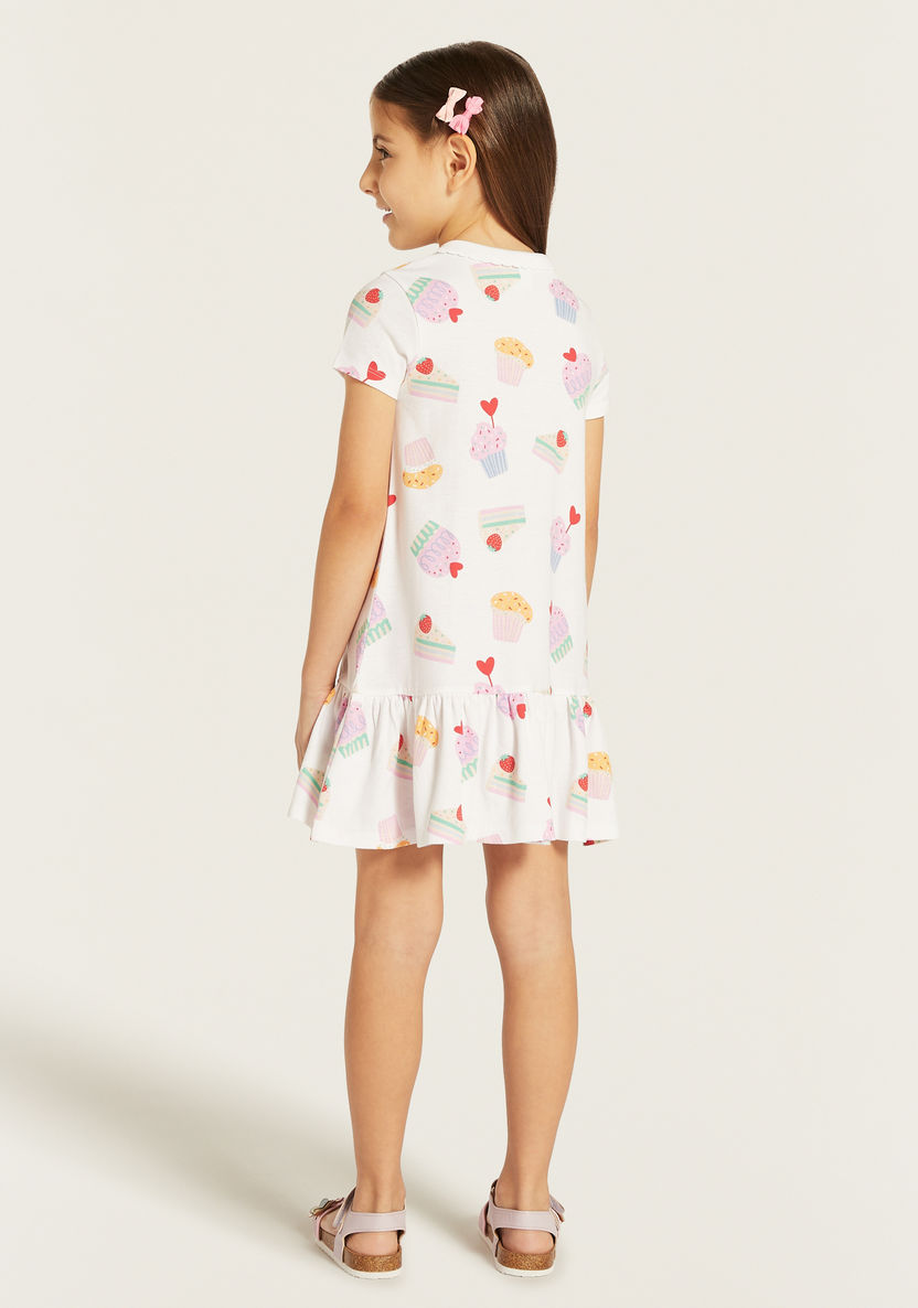 Juniors Cake Print Polo Dress with Short Sleeves-Dresses%2C Gowns and Frocks-image-3