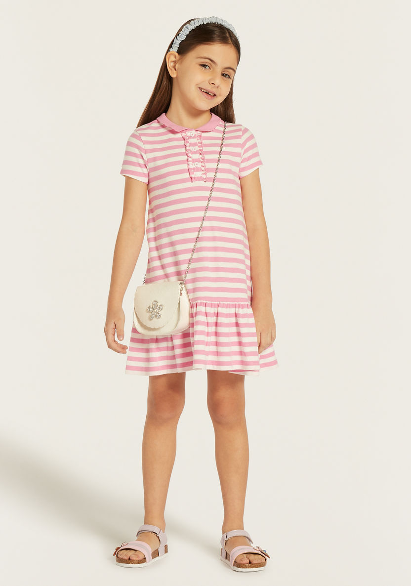 Juniors Striped Polo Dress with Short Sleeves-Dresses, Gowns & Frocks-image-0