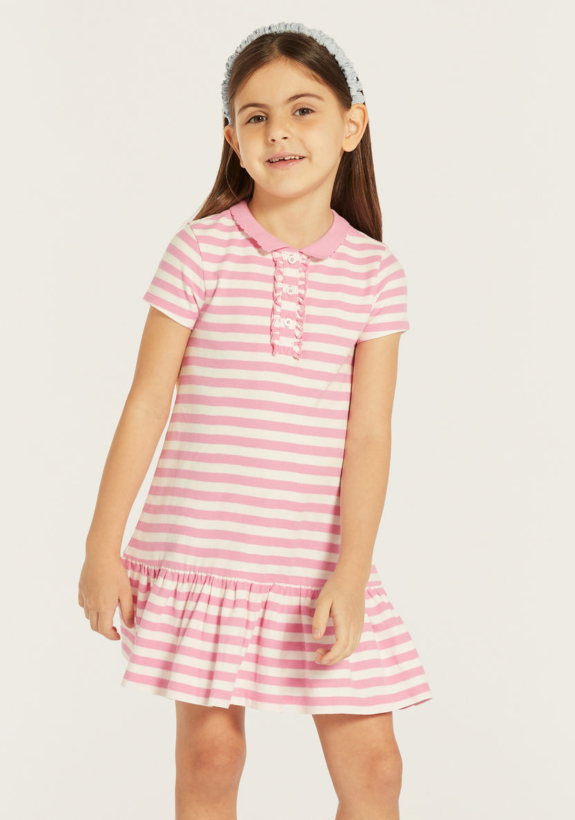 Juniors Striped Polo Dress with Short Sleeves-Dresses, Gowns & Frocks-image-1
