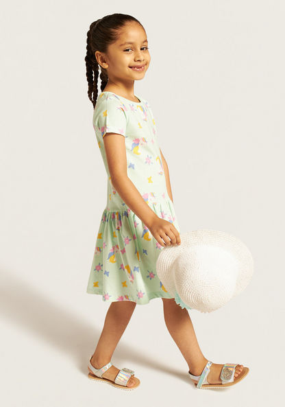 Juniors All-Over Unicorn Print Dress with Round Neck and Short Sleeves-Dresses%2C Gowns and Frocks-image-1