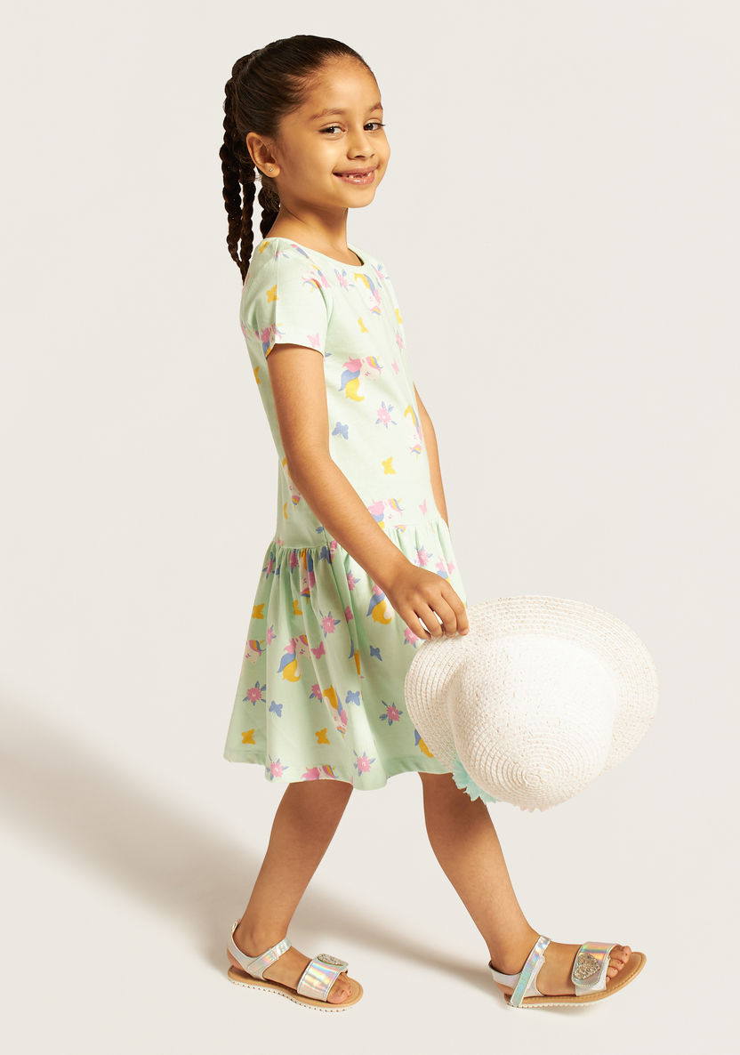 Juniors All-Over Unicorn Print Dress with Round Neck and Short Sleeves-Dresses, Gowns & Frocks-image-1