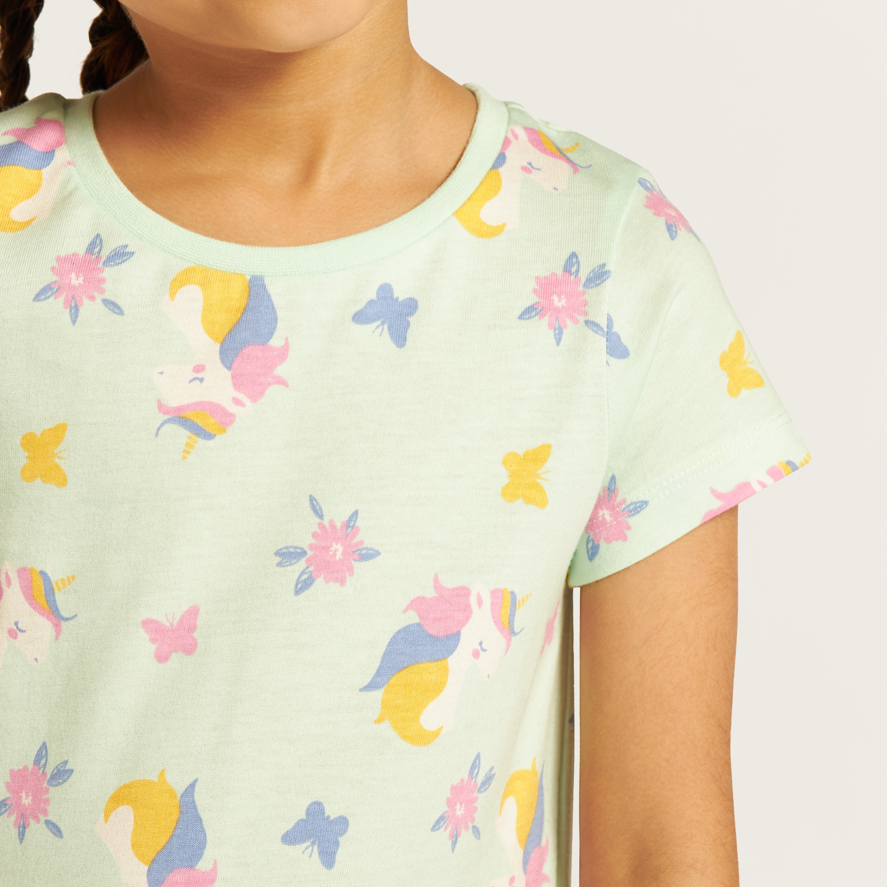 Juniors All-Over Unicorn Print Dress with Round Neck and Short Sleeves-girls-clothing-dressesandjumpsuits-image-3