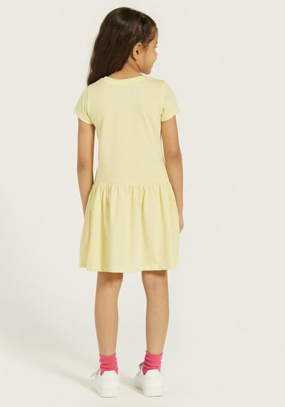 Juniors Printed Dress with Round Neck and Short Sleeves-Dresses%2C Gowns and Frocks-image-3