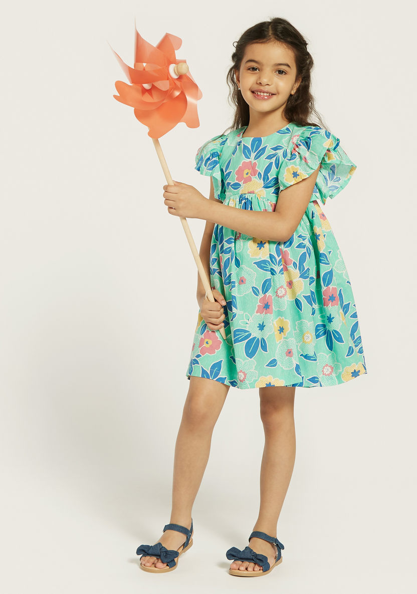 Juniors All-Over Floral Print Dress with Ruffle Short Sleeves-Dresses, Gowns & Frocks-image-0