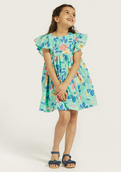 Juniors All-Over Floral Print Dress with Ruffle Short Sleeves-Dresses%2C Gowns and Frocks-image-1