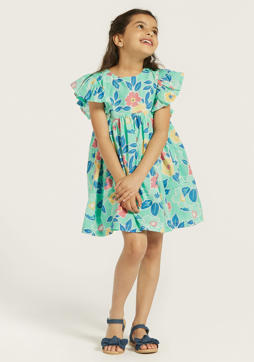 Juniors All-Over Floral Print Dress with Ruffle Short Sleeves-Dresses, Gowns & Frocks-image-1