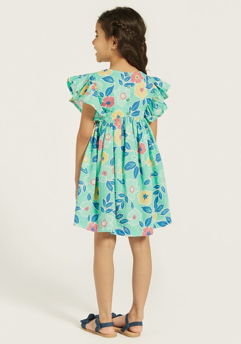 Juniors All-Over Floral Print Dress with Ruffle Short Sleeves-Dresses, Gowns & Frocks-image-3