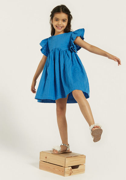Juniors Textured Dress with Ruffle Short Sleeves-Dresses%2C Gowns and Frocks-image-0