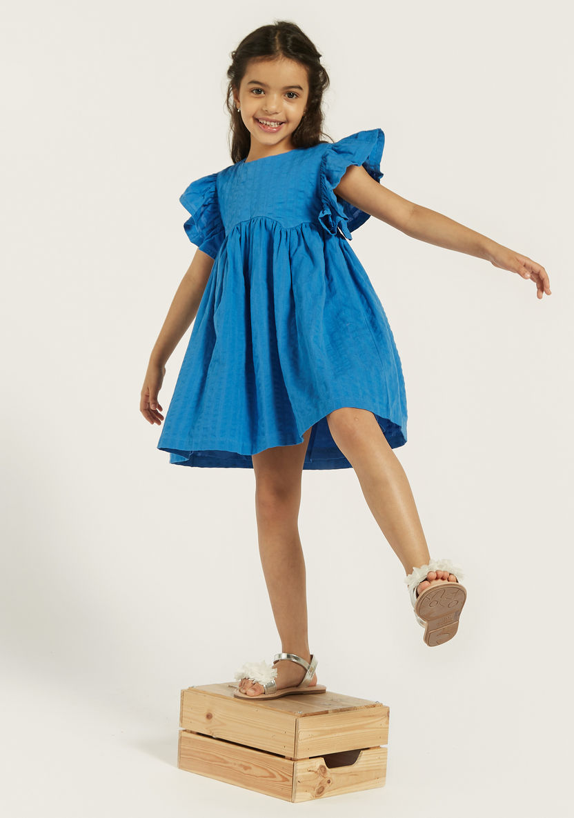 Juniors Textured Dress with Ruffle Short Sleeves-Dresses, Gowns & Frocks-image-0