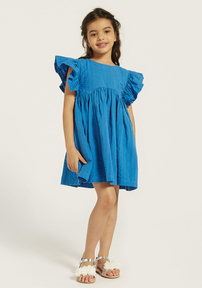 Juniors Textured Dress with Ruffle Short Sleeves-Dresses, Gowns & Frocks-image-1