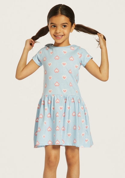 Juniors All-Over Hearts Print Dress with Short Sleeves-Dresses%2C Gowns and Frocks-image-1