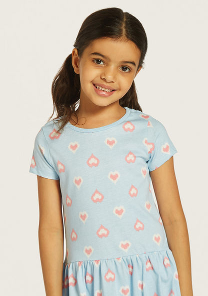 Juniors All-Over Hearts Print Dress with Short Sleeves-Dresses%2C Gowns and Frocks-image-2