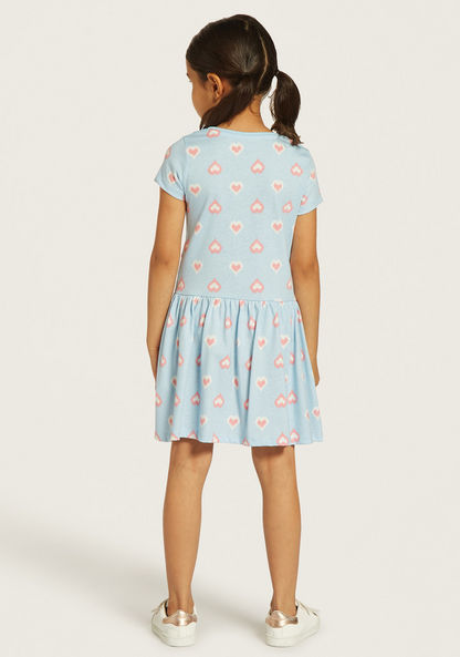 Juniors All-Over Hearts Print Dress with Short Sleeves-Dresses%2C Gowns and Frocks-image-3