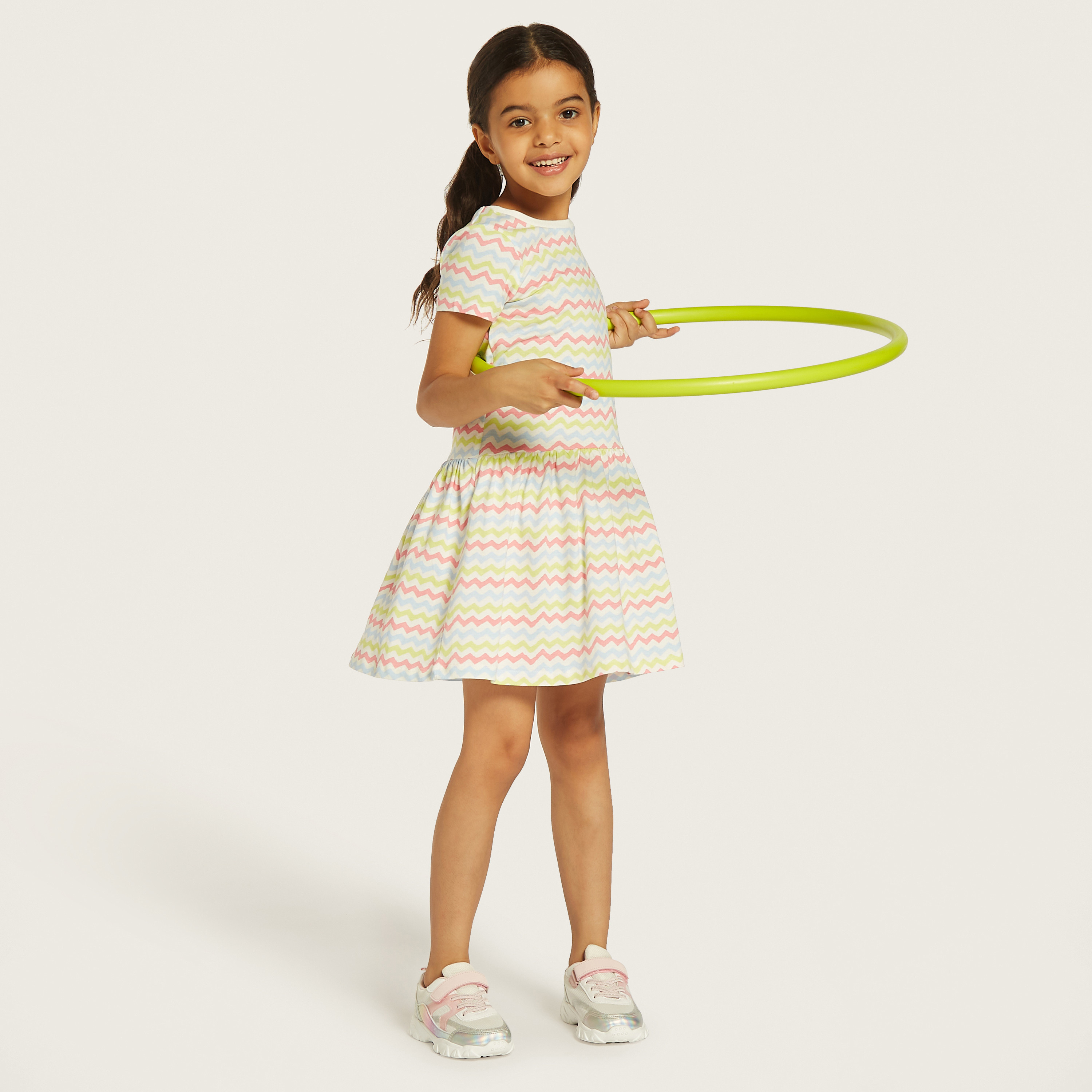 Juniors All-Over Print Drop Waist Dress with Short Sleeves-girls-clothing-dressesandjumpsuits-image-1