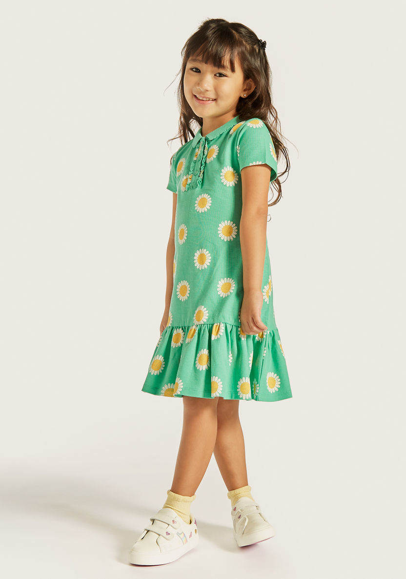 Juniors All-Over Floral Print Polo Dress with Ruffles-Dresses%2C Gowns and Frocks-image-0