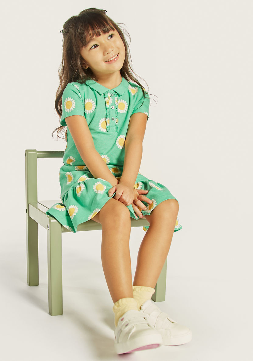 Juniors All-Over Floral Print Polo Dress with Ruffles-Dresses%2C Gowns and Frocks-image-1