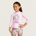 Juniors Slogan Print Long Sleeves T-shirt and Swim Shorts Set-Clothes Sets-thumbnailMobile-1