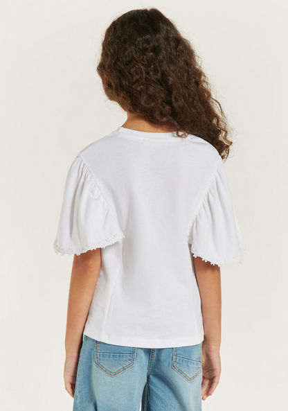 Juniors Sequin Embellished T-shirt with Flutter Sleeves and Round Neck-T Shirts-image-3