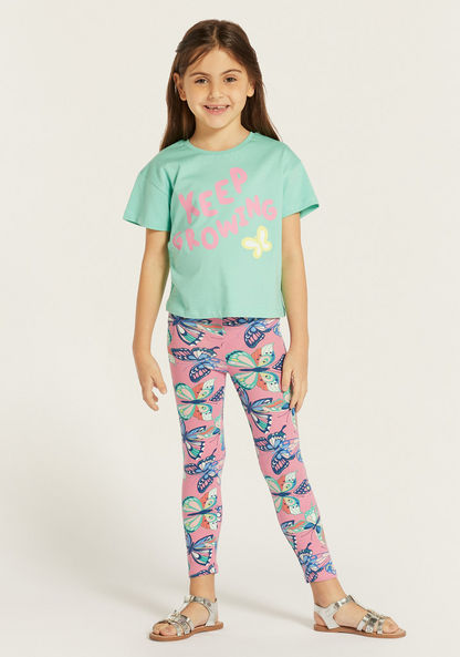 Juniors Butterfly Print Top with Short Sleeves - Set of 2-T Shirts-image-2