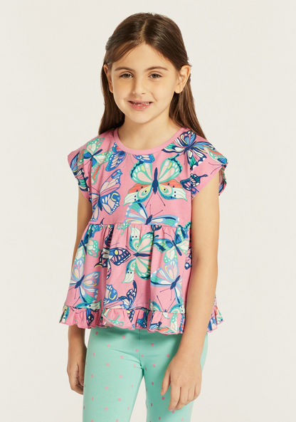 Juniors Butterfly Print Top with Short Sleeves - Set of 2-T Shirts-image-5