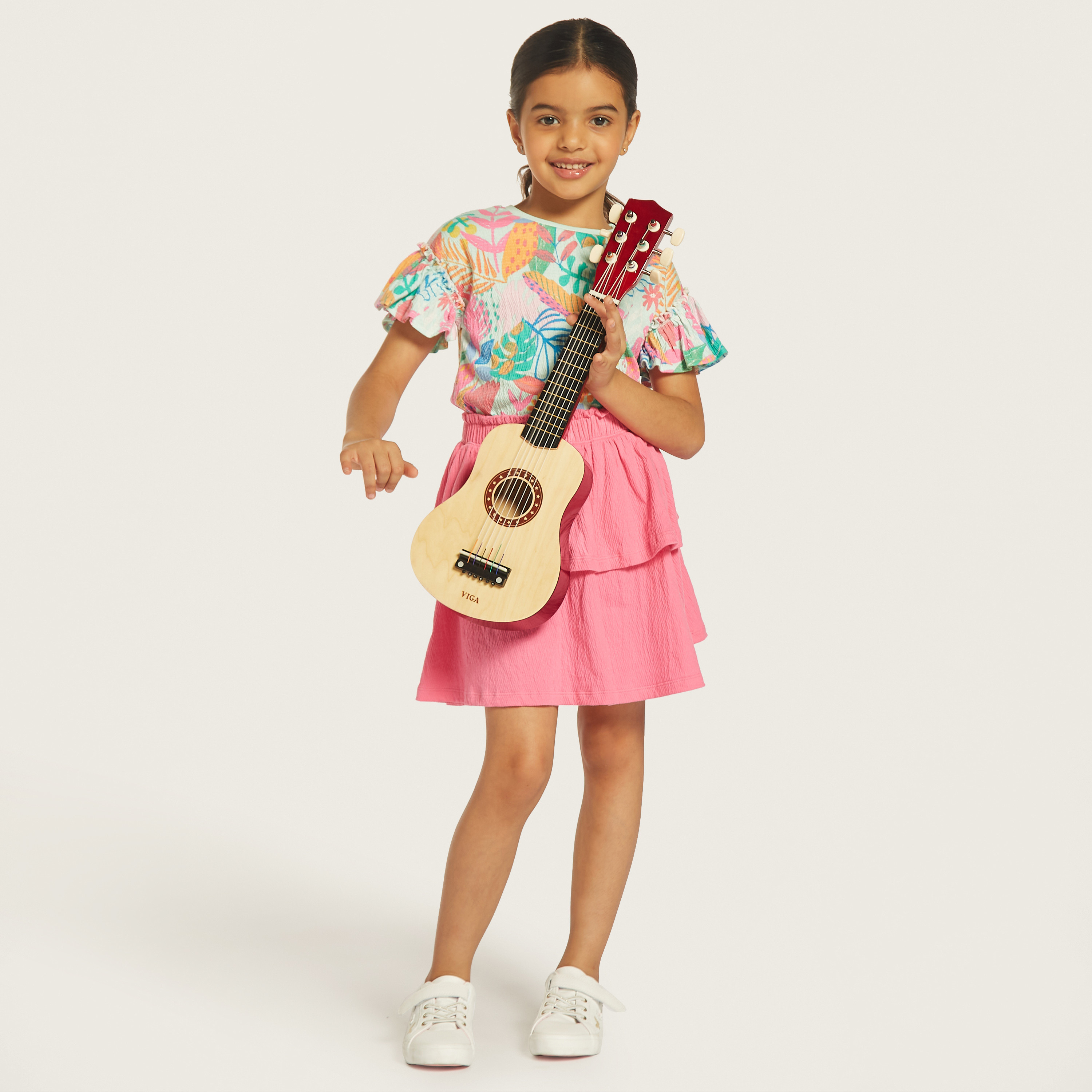 Juniors All-Over Print Crew Neck T-shirt with Ruffled Sleeves-girls-clothing-tshirts-image-2