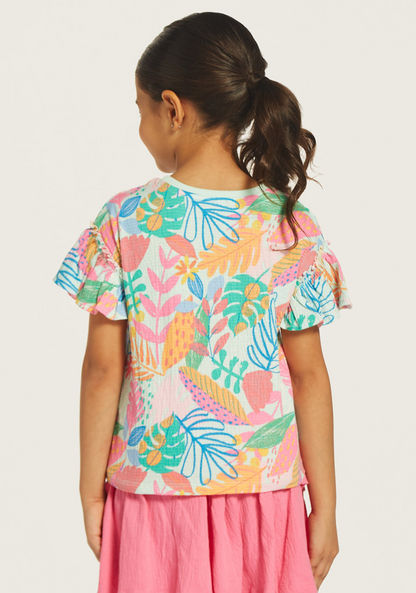 Juniors All-Over Print Crew Neck T-shirt with Ruffled Sleeves-T Shirts-image-3