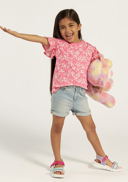 Juniors All-Over Floral Print T-shirt with Ruffles-T Shirts-image-1