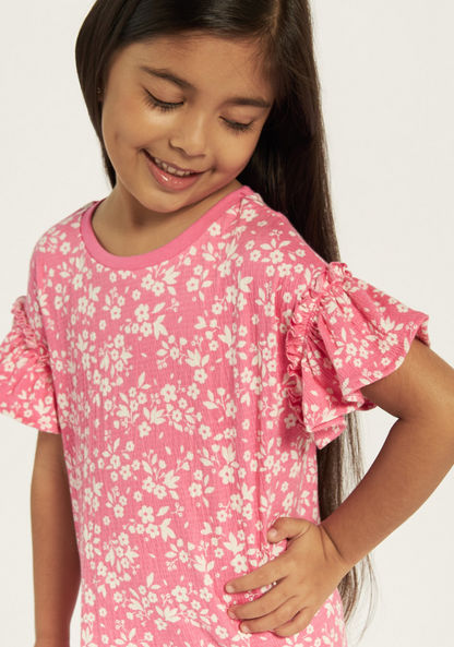 Juniors All-Over Floral Print T-shirt with Ruffles-T Shirts-image-2