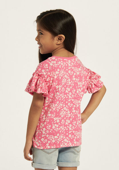 Juniors All-Over Floral Print T-shirt with Ruffles-T Shirts-image-3