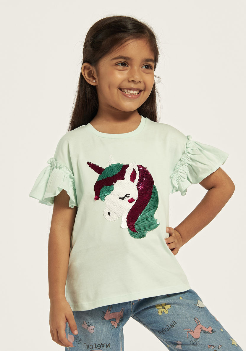 Juniors Unicorn Embellished T-shirt with Ruffles-T Shirts-image-0