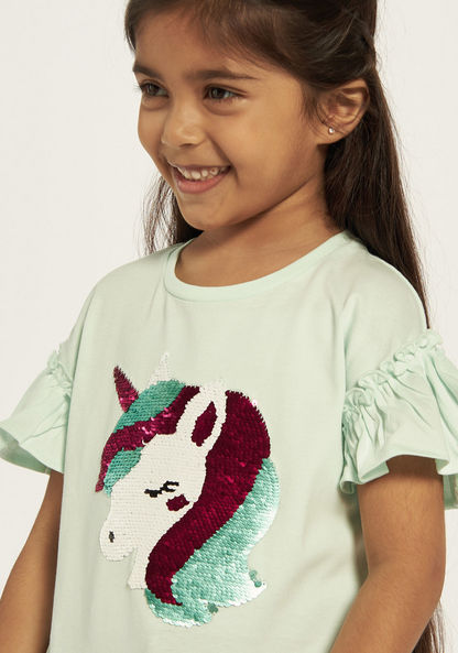 Juniors Unicorn Embellished T-shirt with Ruffles-T Shirts-image-2