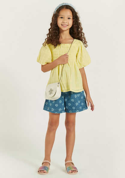 Juniors Shirred Detail Top with Balloon Sleeves-Blouses-image-1