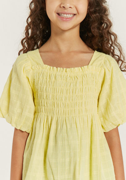 Juniors Shirred Detail Top with Balloon Sleeves-Blouses-image-2