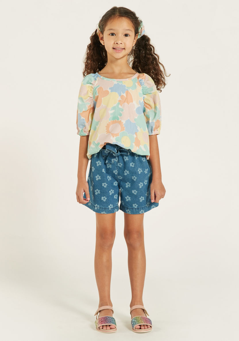 Juniors All-Over Floral Print Top with Puff Sleeves-Blouses-image-1