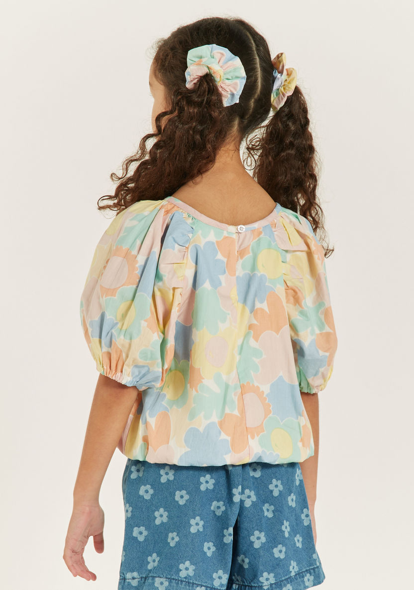 Juniors All-Over Floral Print Top with Puff Sleeves-Blouses-image-3