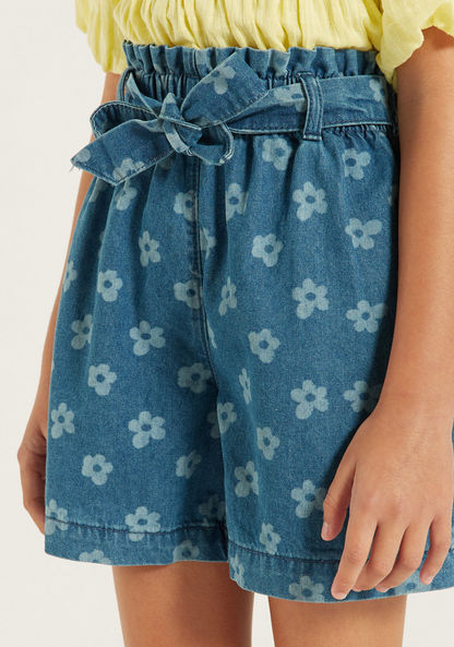 Juniors All-Over Floral Print Denim Shorts with Tie-Up Belt-Shorts-image-2
